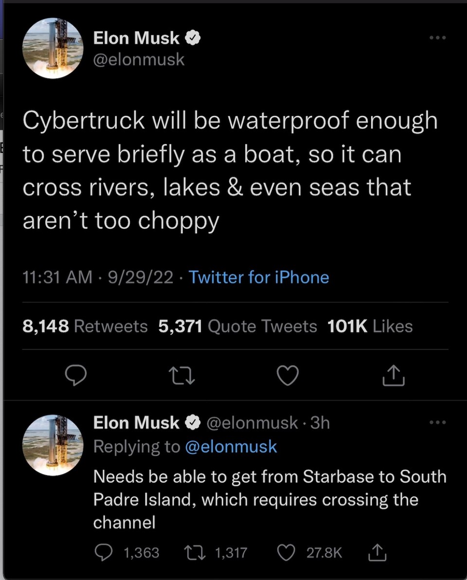 Elon's cybertruck tweet